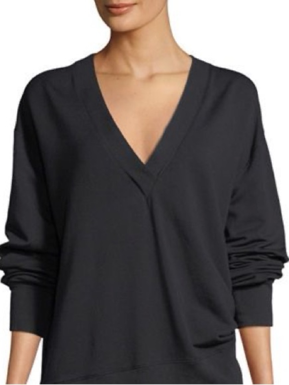 Rag & Bone V-Neck Pullover Sweatshirt in Black
